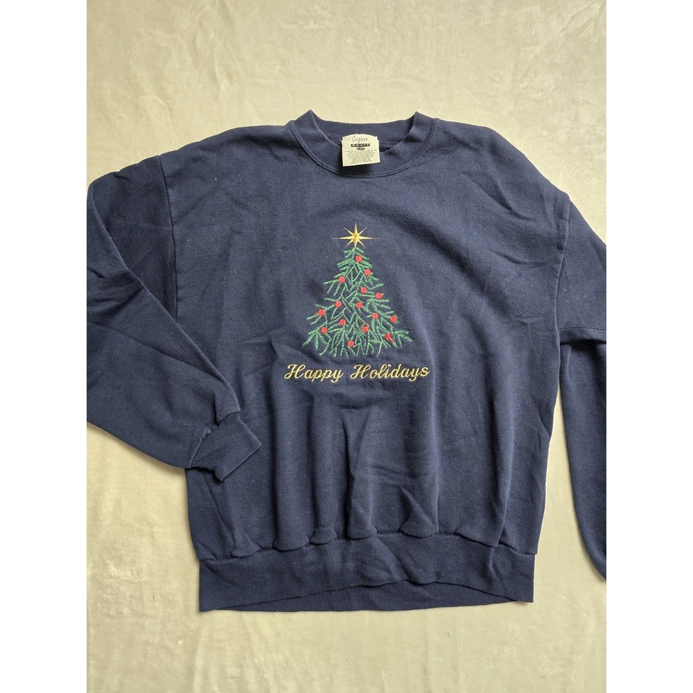 Gopher Sport Women Large Happy Holidays Grandma Sweater Christmas Embroidered